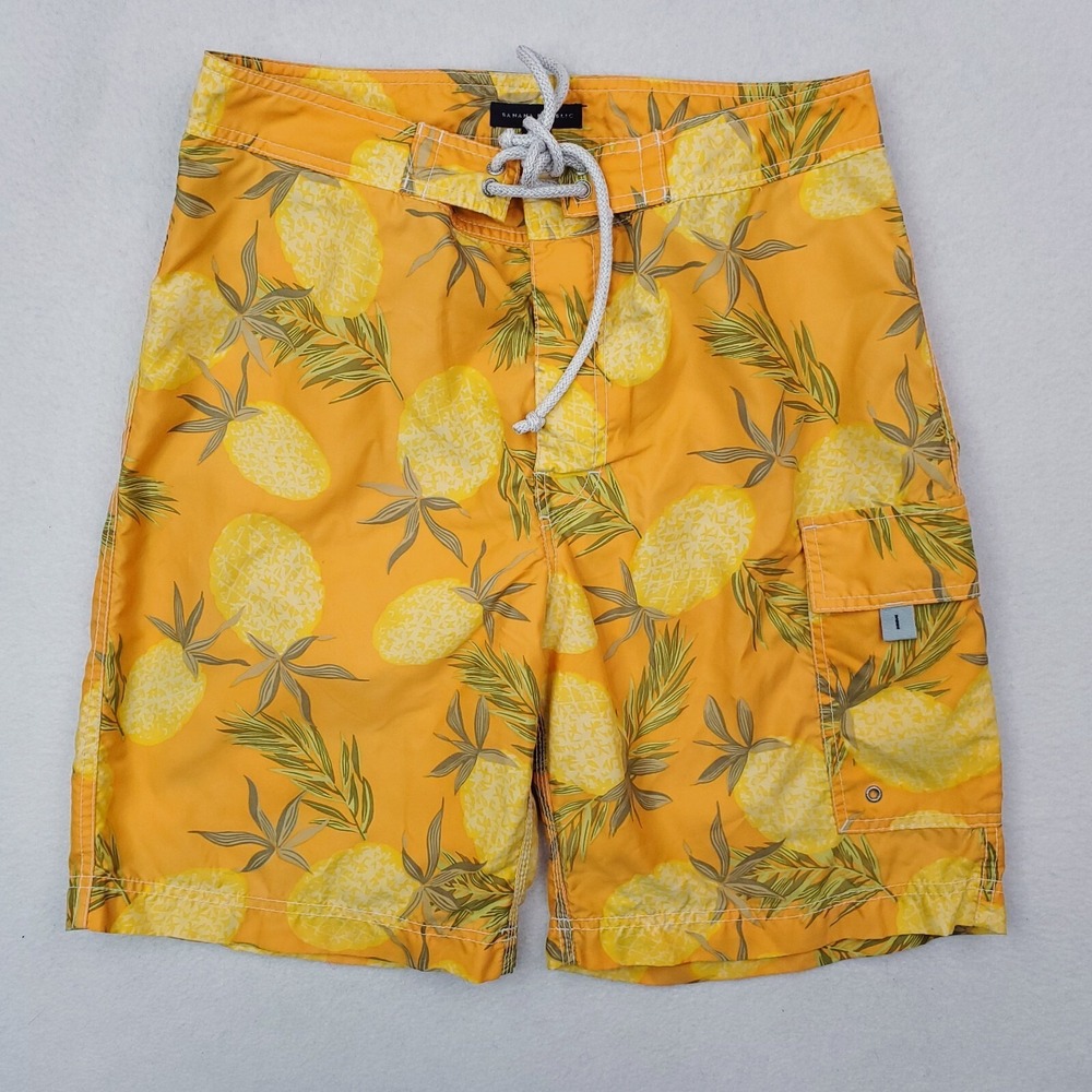 Banana Republic Shorts Mens 31 Yellow Orange Pineapple AOP VTG Boardshorts Trunk
